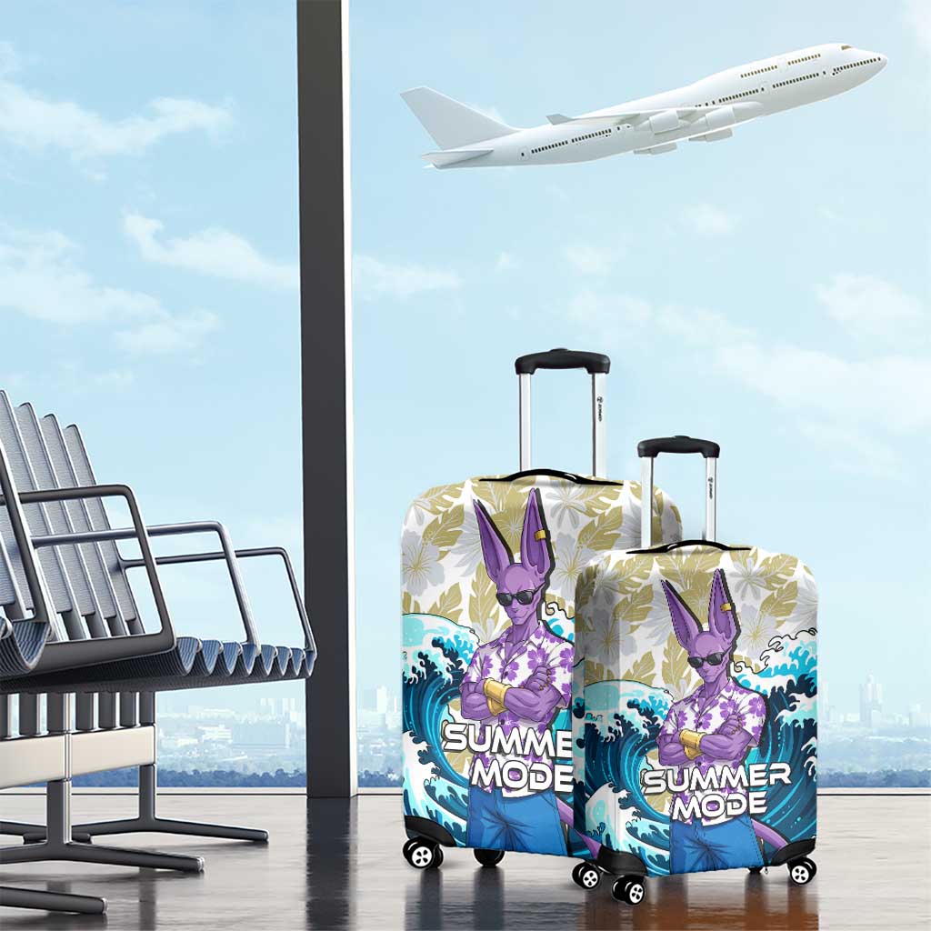 Beerus Dragon Ball Summer Theme Luggage Cover with Floral Shirt Sunglasses Shenron and Ocean Wave Background - The Mazicc