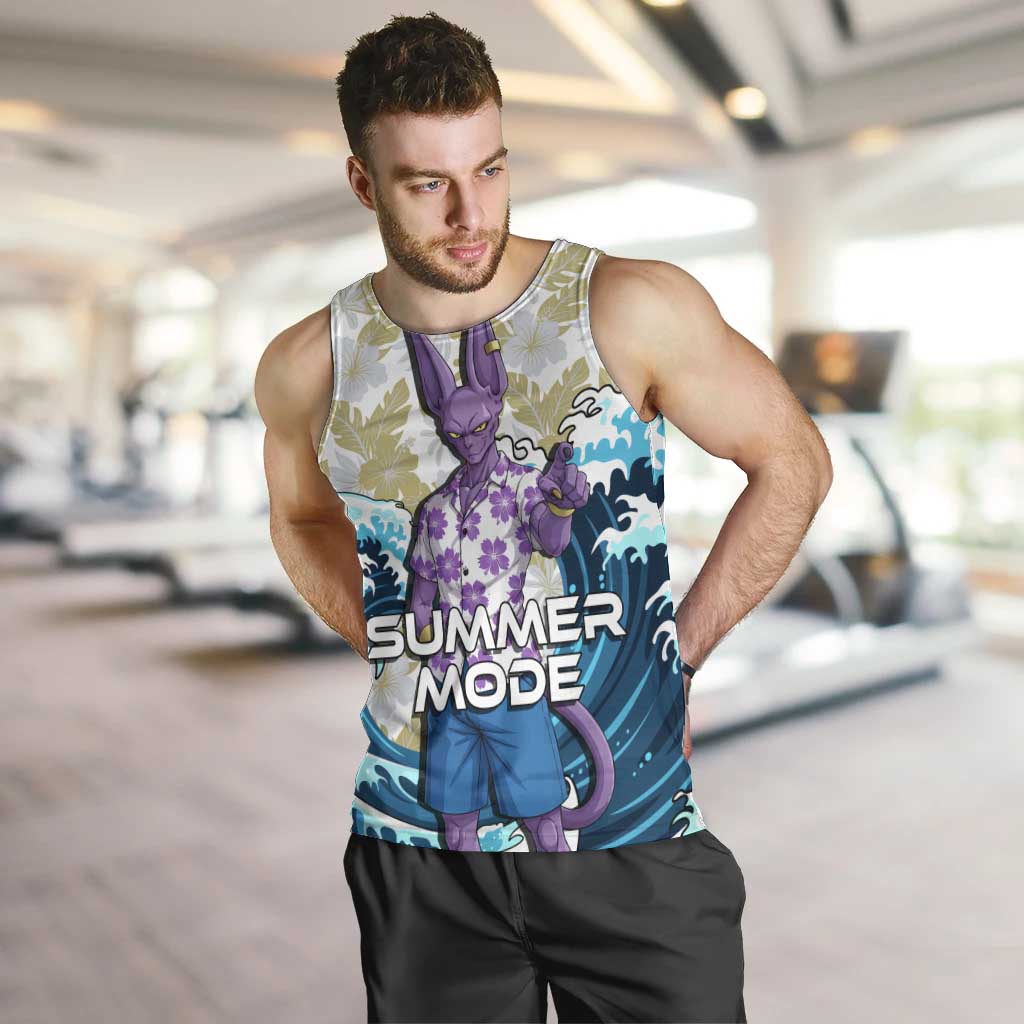 Beerus Dragon Ball Summer Theme Men Tank Top with Floral Shirt Sunglasses Shenron and Ocean Wave Background - The Mazicc