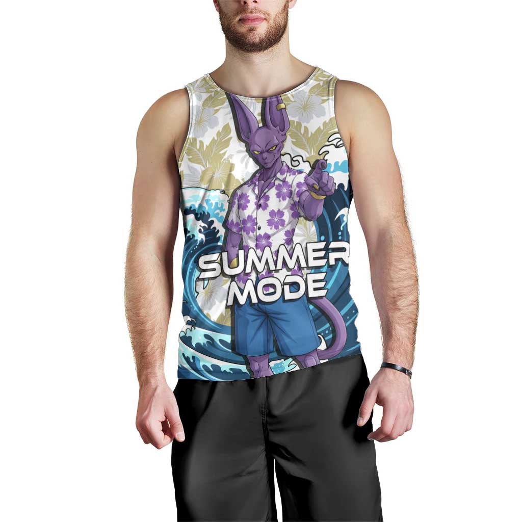 Beerus Dragon Ball Summer Theme Men Tank Top with Floral Shirt Sunglasses Shenron and Ocean Wave Background - The Mazicc