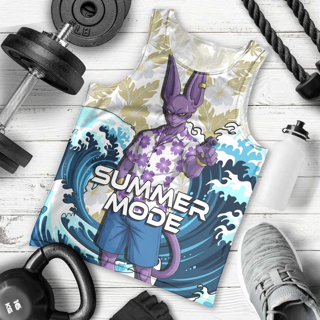 Beerus Dragon Ball Summer Theme Men Tank Top with Floral Shirt Sunglasses Shenron and Ocean Wave Background - The Mazicc