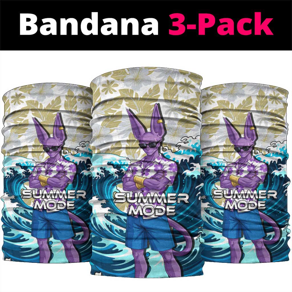 Beerus Dragon Ball Summer Theme Neck Gaiter with Floral Shirt Sunglasses Shenron and Ocean Wave Background - The Mazicc