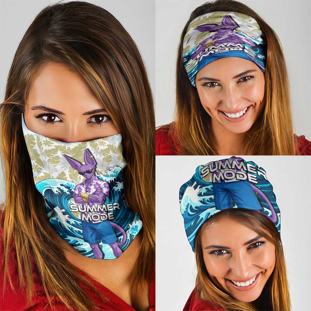 Beerus Dragon Ball Summer Theme Neck Gaiter with Floral Shirt Sunglasses Shenron and Ocean Wave Background - The Mazicc