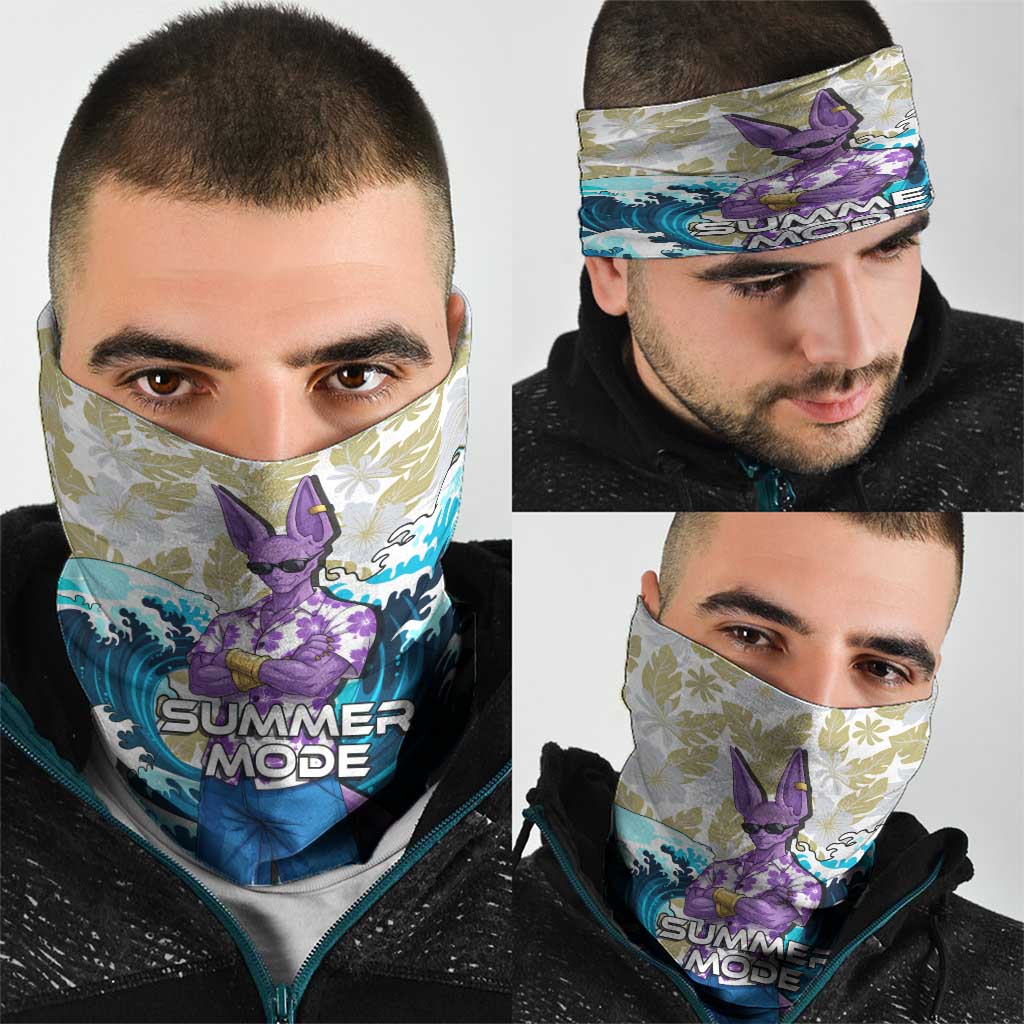 Beerus Dragon Ball Summer Theme Neck Gaiter with Floral Shirt Sunglasses Shenron and Ocean Wave Background - The Mazicc
