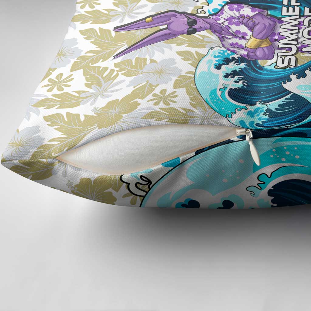 Beerus Dragon Ball Summer Theme Pillow Cover with Floral Shirt Sunglasses Shenron and Ocean Wave Background - The Mazicc