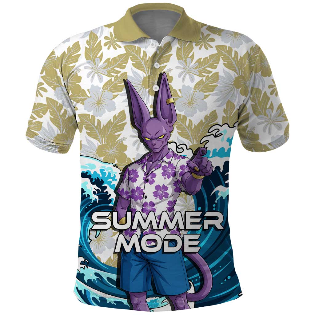 Beerus Dragon Ball Summer Theme Polo Shirt with Floral Shirt Sunglasses Shenron and Ocean Wave Background - The Mazicc
