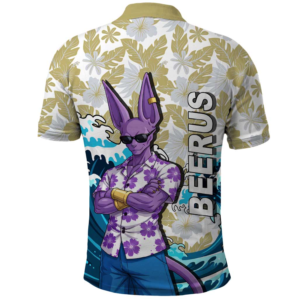 Beerus Dragon Ball Summer Theme Polo Shirt with Floral Shirt Sunglasses Shenron and Ocean Wave Background - The Mazicc