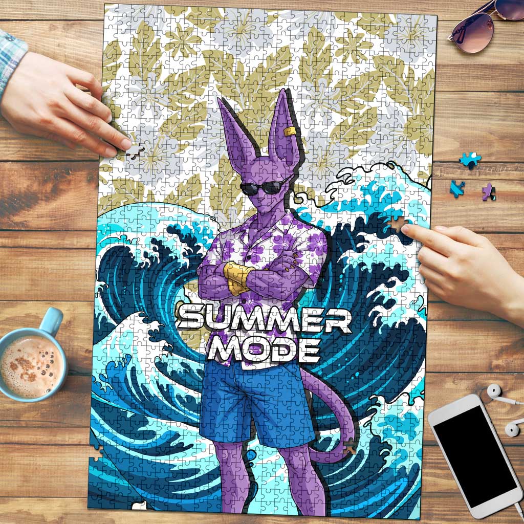 Beerus Dragon Ball Summer Theme Puzzle with Floral Shirt Sunglasses Shenron and Ocean Wave Background - The Mazicc
