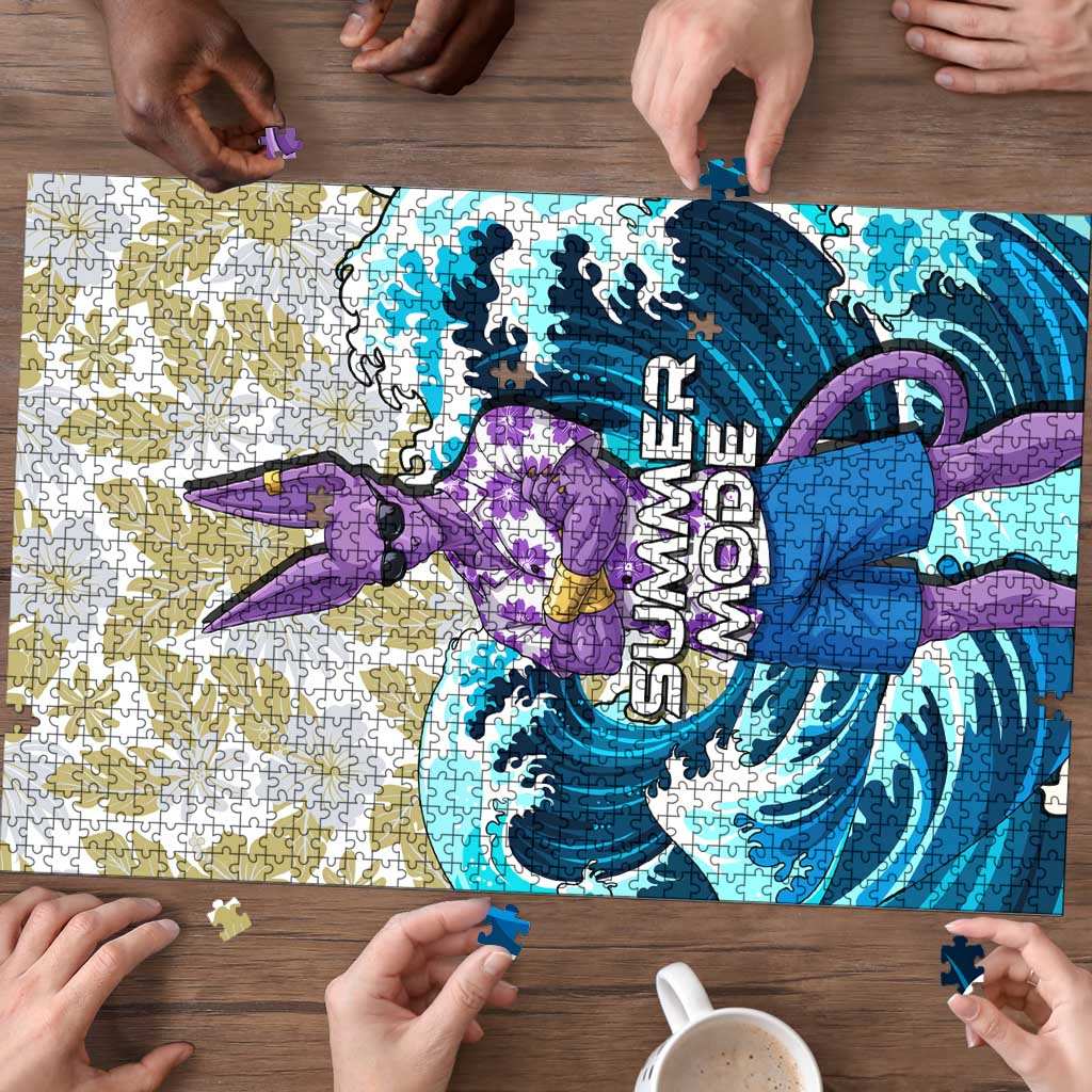 Beerus Dragon Ball Summer Theme Puzzle with Floral Shirt Sunglasses Shenron and Ocean Wave Background - The Mazicc