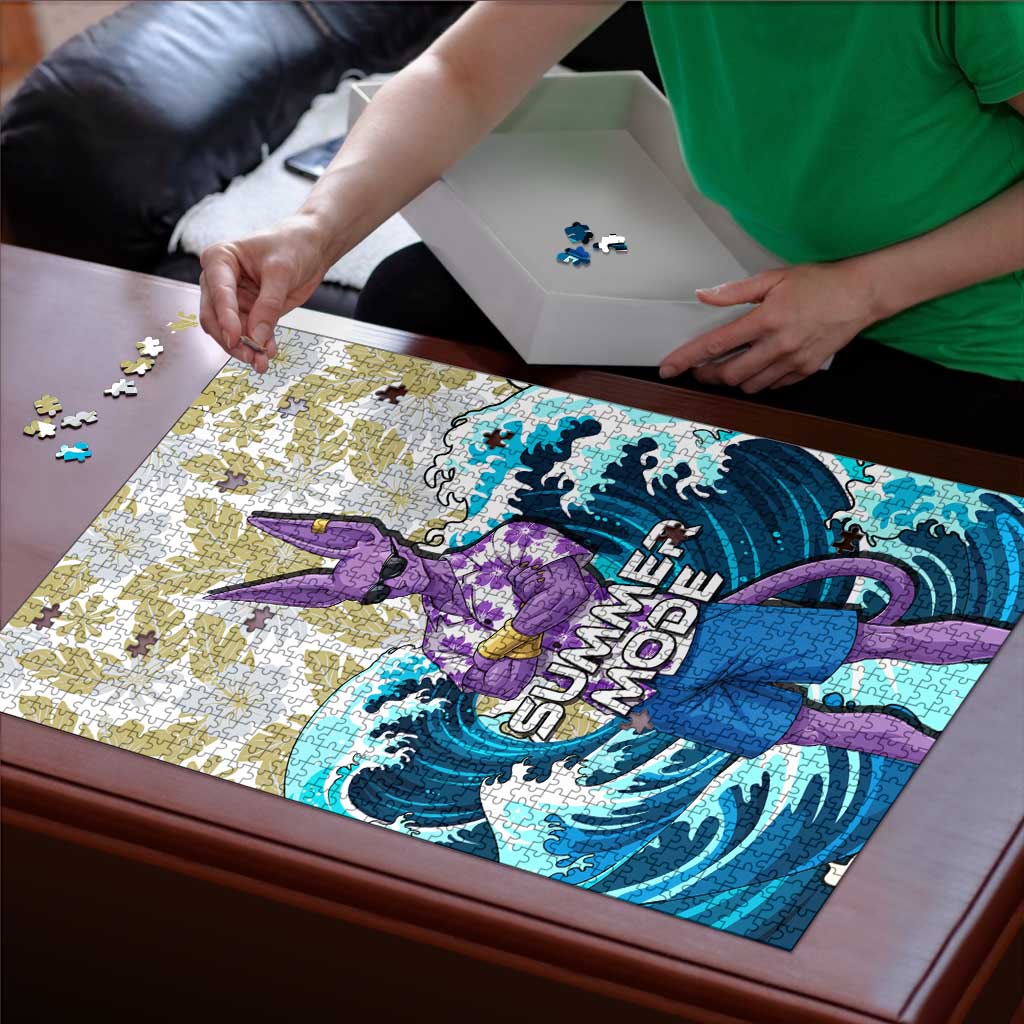 Beerus Dragon Ball Summer Theme Puzzle with Floral Shirt Sunglasses Shenron and Ocean Wave Background - The Mazicc
