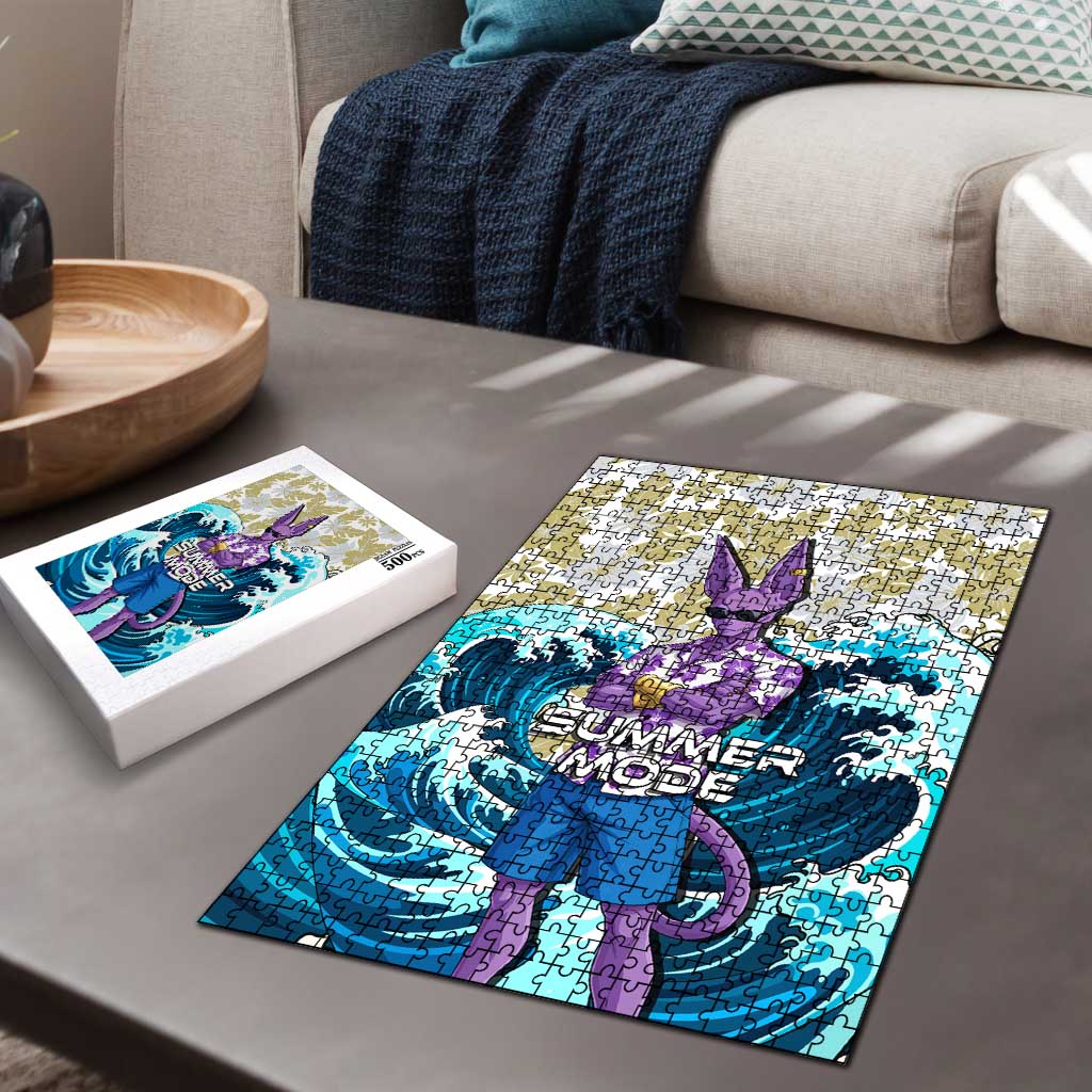 Beerus Dragon Ball Summer Theme Puzzle with Floral Shirt Sunglasses Shenron and Ocean Wave Background - The Mazicc