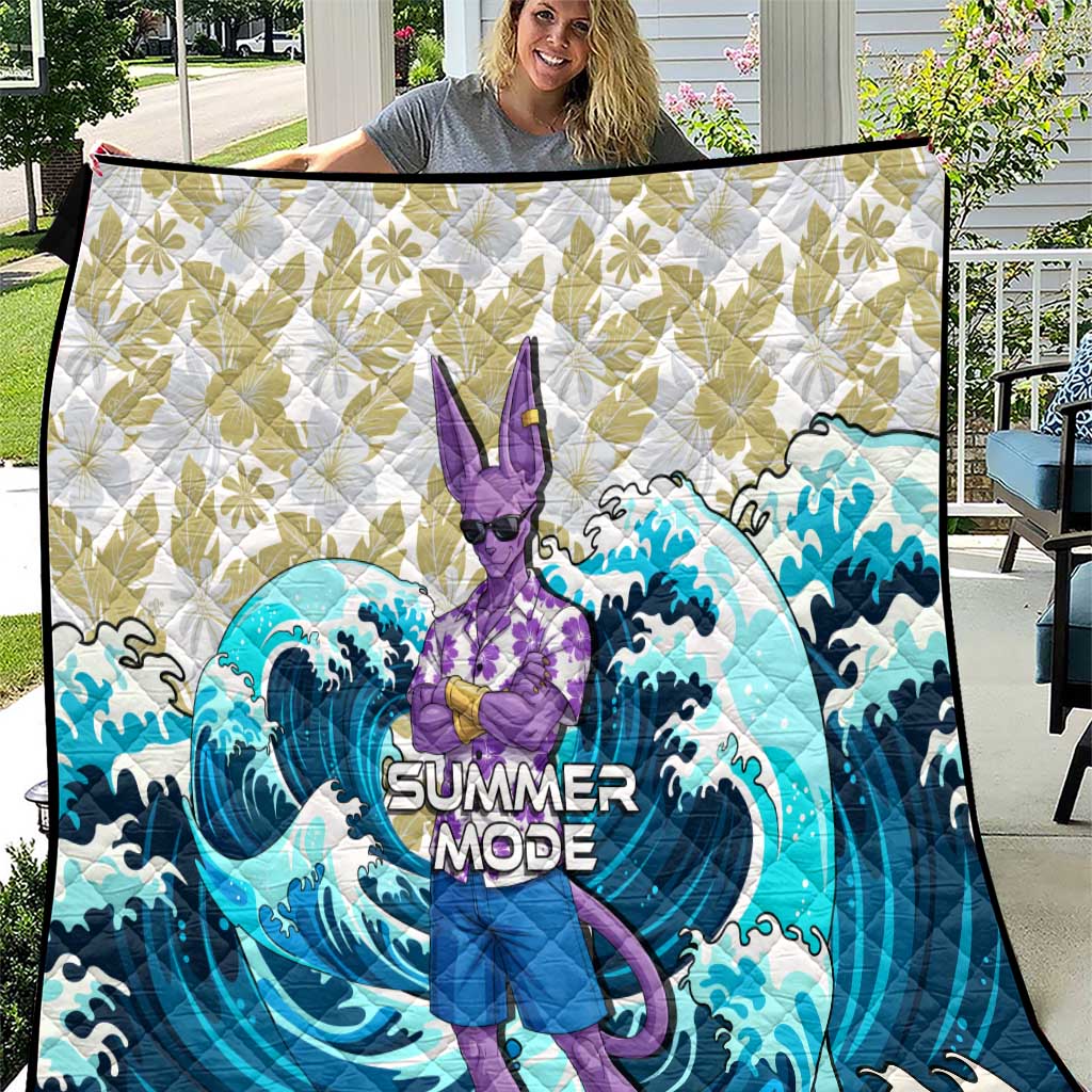 Beerus Dragon Ball Summer Theme Quilt with Floral Shirt Sunglasses Shenron and Ocean Wave Background - The Mazicc