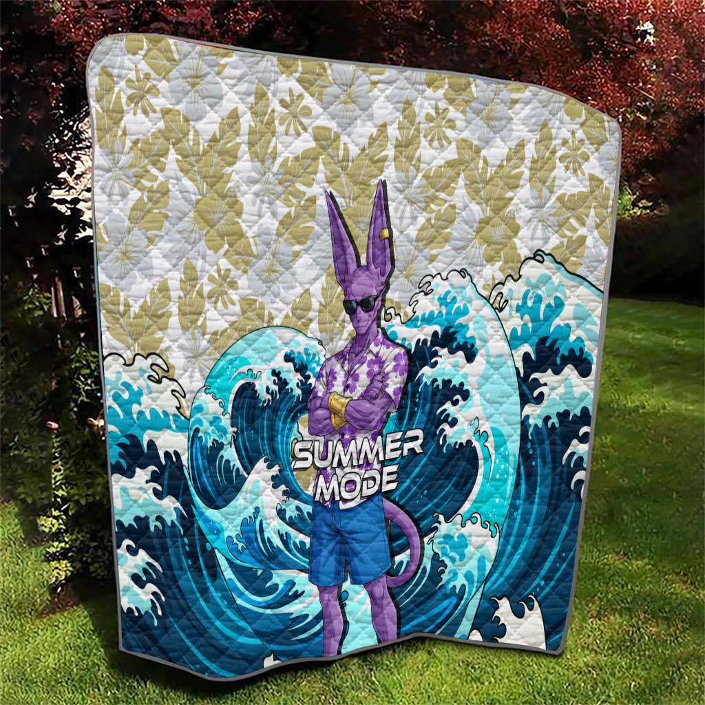 Beerus Dragon Ball Summer Theme Quilt with Floral Shirt Sunglasses Shenron and Ocean Wave Background - The Mazicc