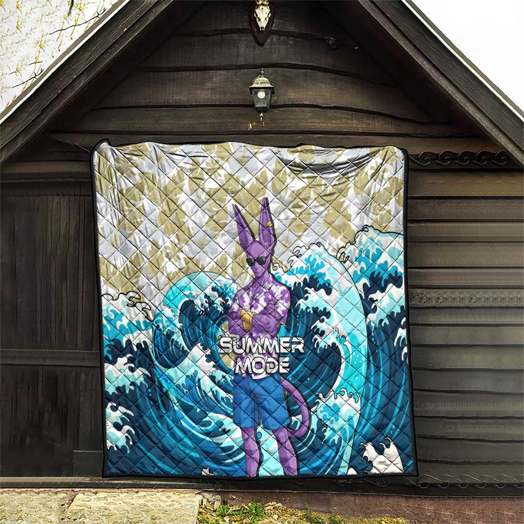 Beerus Dragon Ball Summer Theme Quilt with Floral Shirt Sunglasses Shenron and Ocean Wave Background - The Mazicc