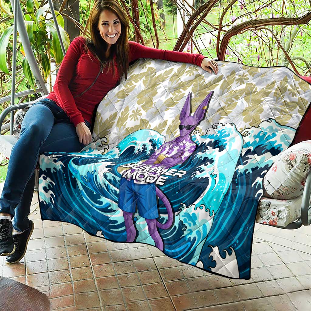 Beerus Dragon Ball Summer Theme Quilt with Floral Shirt Sunglasses Shenron and Ocean Wave Background - The Mazicc