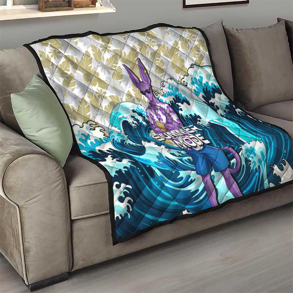 Beerus Dragon Ball Summer Theme Quilt with Floral Shirt Sunglasses Shenron and Ocean Wave Background - The Mazicc