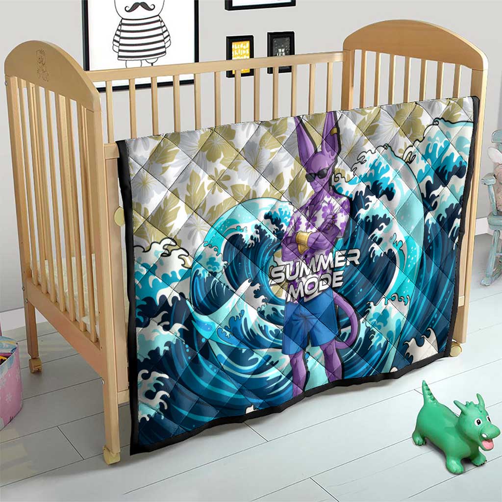 Beerus Dragon Ball Summer Theme Quilt with Floral Shirt Sunglasses Shenron and Ocean Wave Background - The Mazicc