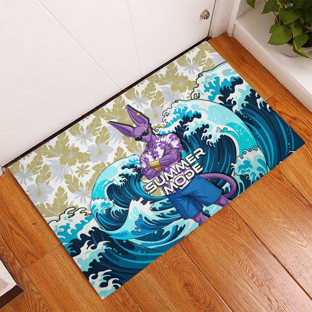 Beerus Dragon Ball Summer Theme Rubber Doormat with Floral Shirt Sunglasses Shenron and Ocean Wave Background - The Mazicc