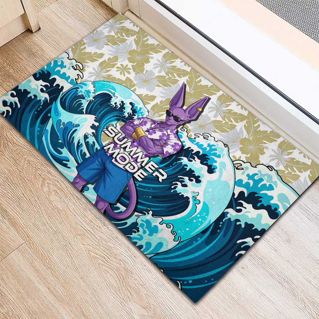 Beerus Dragon Ball Summer Theme Rubber Doormat with Floral Shirt Sunglasses Shenron and Ocean Wave Background - The Mazicc