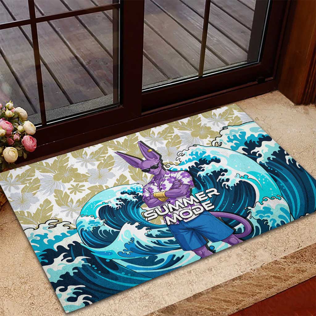Beerus Dragon Ball Summer Theme Rubber Doormat with Floral Shirt Sunglasses Shenron and Ocean Wave Background - The Mazicc