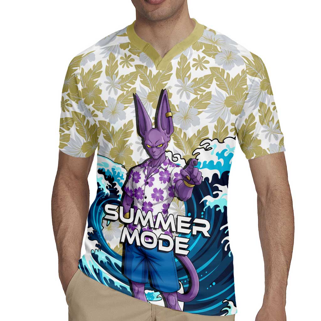 Beerus Dragon Ball Summer Theme Rugby Jersey with Floral Shirt Sunglasses Shenron and Ocean Wave Background - The Mazicc