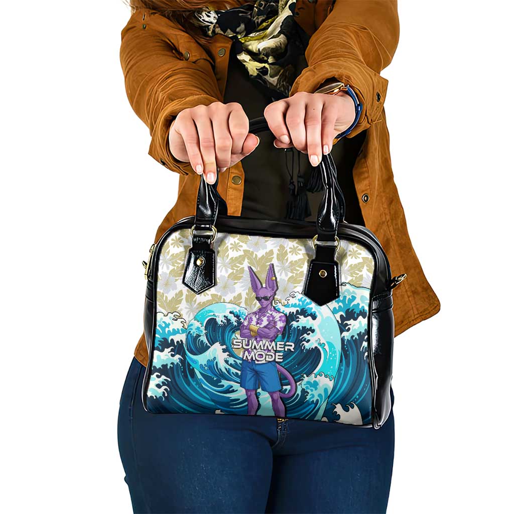 Beerus Dragon Ball Summer Theme Shoulder Handbag with Floral Shirt Sunglasses Shenron and Ocean Wave Background - The Mazicc