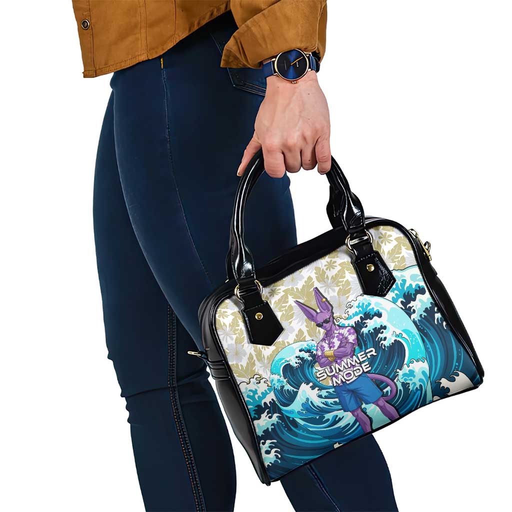 Beerus Dragon Ball Summer Theme Shoulder Handbag with Floral Shirt Sunglasses Shenron and Ocean Wave Background - The Mazicc