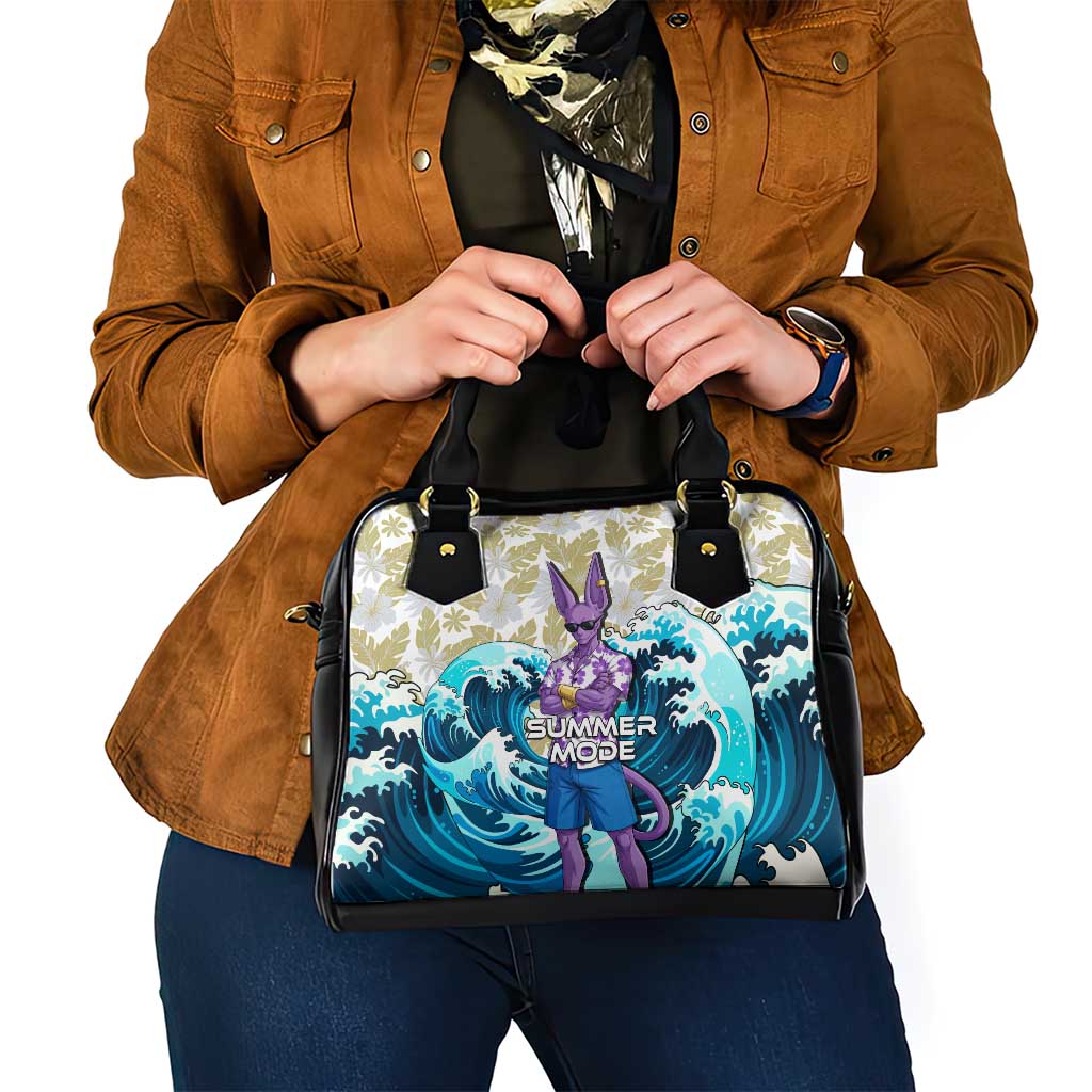 Beerus Dragon Ball Summer Theme Shoulder Handbag with Floral Shirt Sunglasses Shenron and Ocean Wave Background - The Mazicc