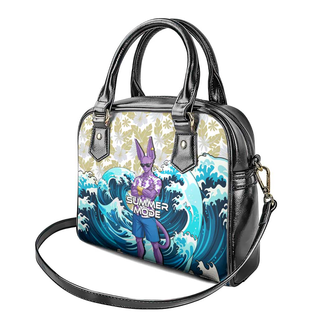 Beerus Dragon Ball Summer Theme Shoulder Handbag with Floral Shirt Sunglasses Shenron and Ocean Wave Background - The Mazicc