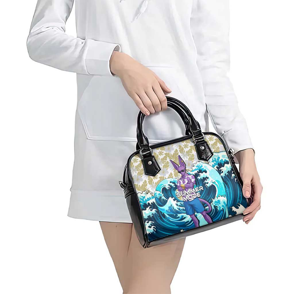 Beerus Dragon Ball Summer Theme Shoulder Handbag with Floral Shirt Sunglasses Shenron and Ocean Wave Background - The Mazicc
