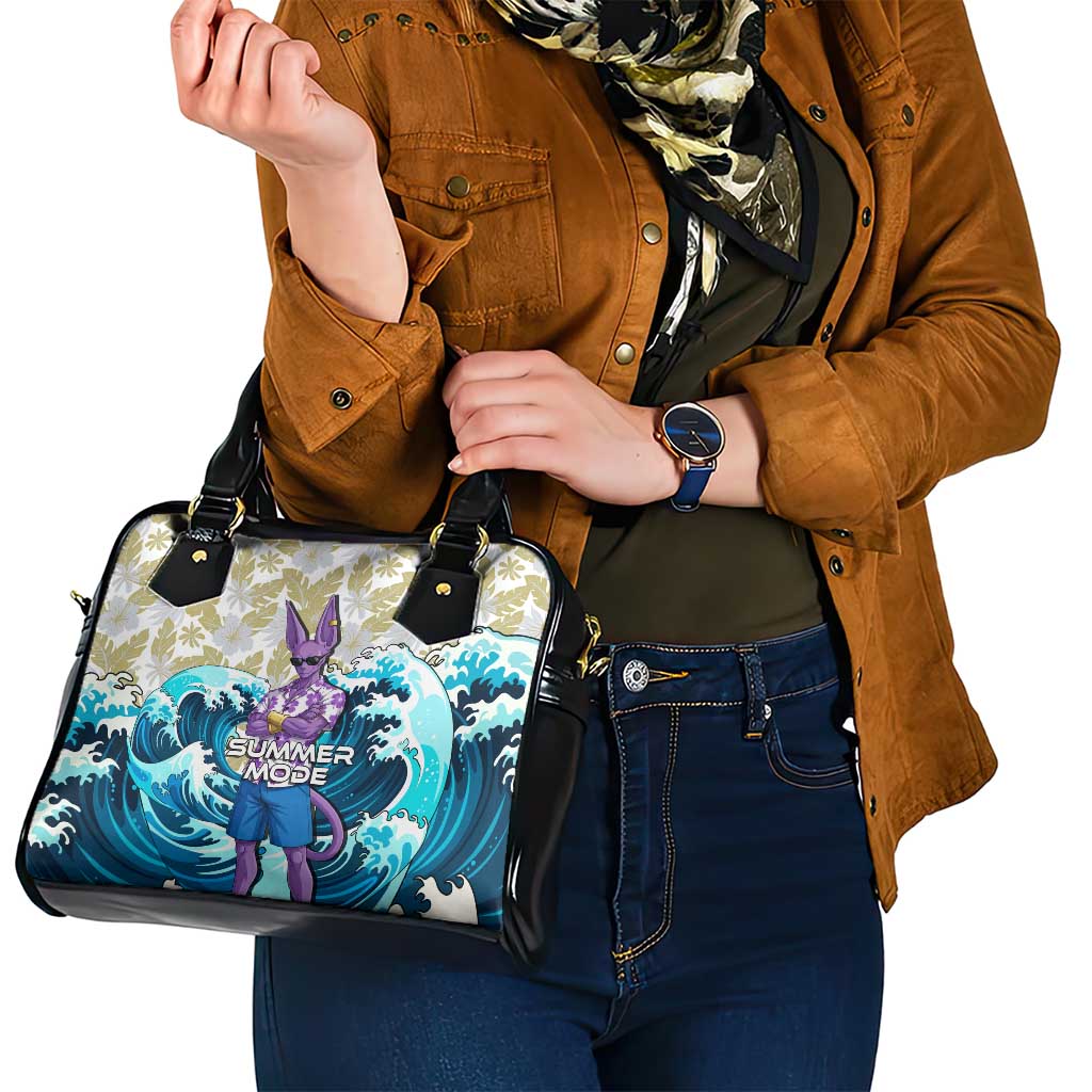 Beerus Dragon Ball Summer Theme Shoulder Handbag with Floral Shirt Sunglasses Shenron and Ocean Wave Background - The Mazicc