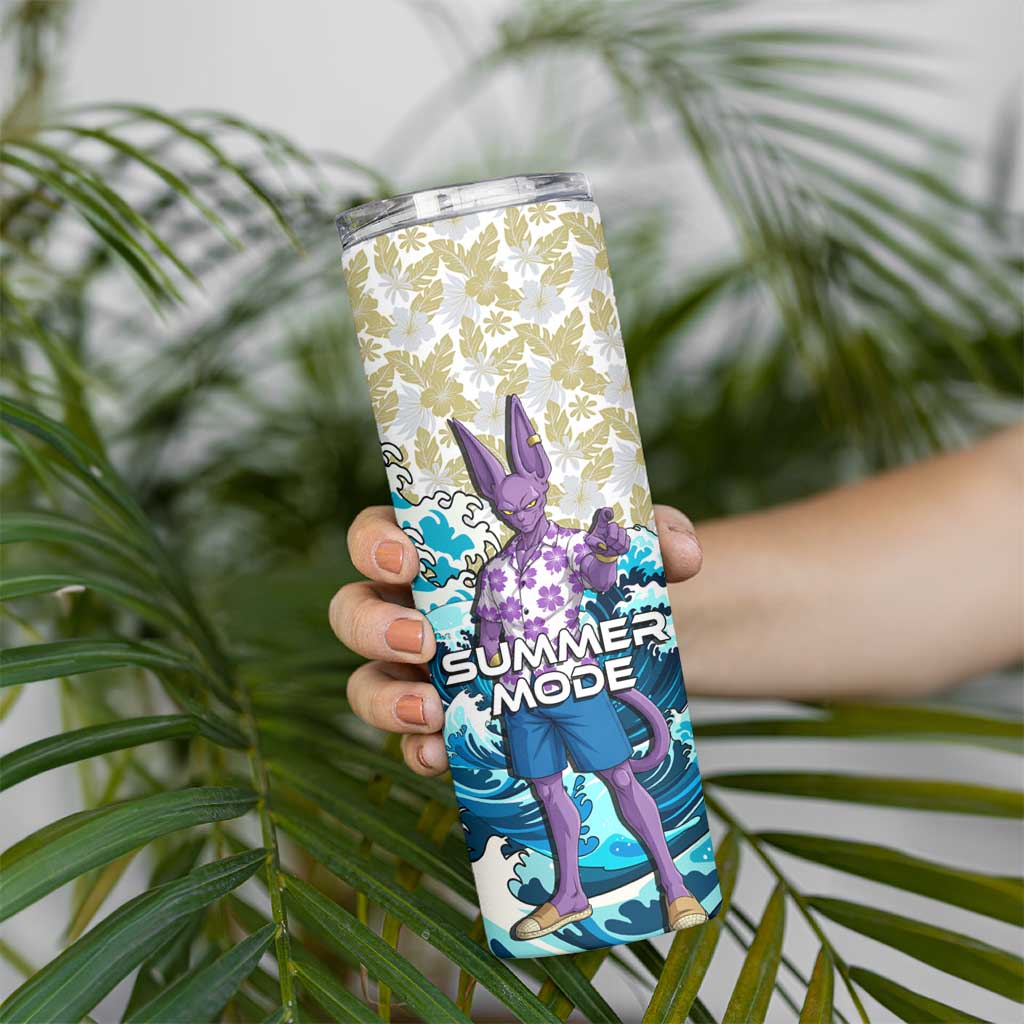 Beerus Dragon Ball Summer Theme Skinny Tumbler with Floral Shirt Sunglasses Shenron and Ocean Wave Background - The Mazicc