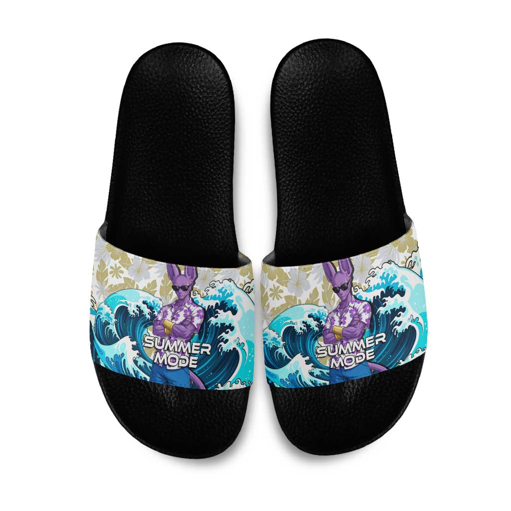 Beerus Dragon Ball Summer Theme Slide Sandals with Floral Shirt Sunglasses Shenron and Ocean Wave Background - The Mazicc