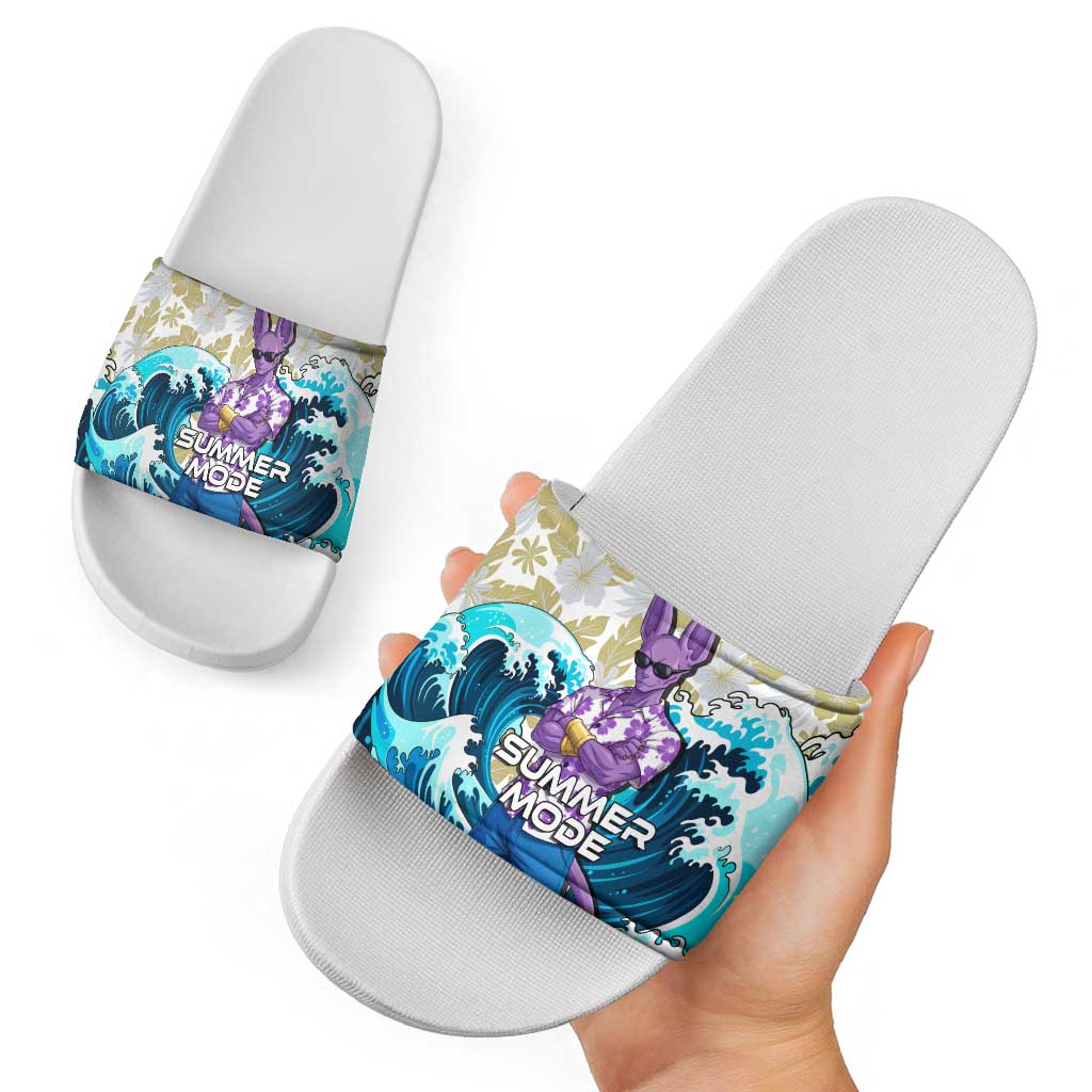 Beerus Dragon Ball Summer Theme Slide Sandals with Floral Shirt Sunglasses Shenron and Ocean Wave Background - The Mazicc