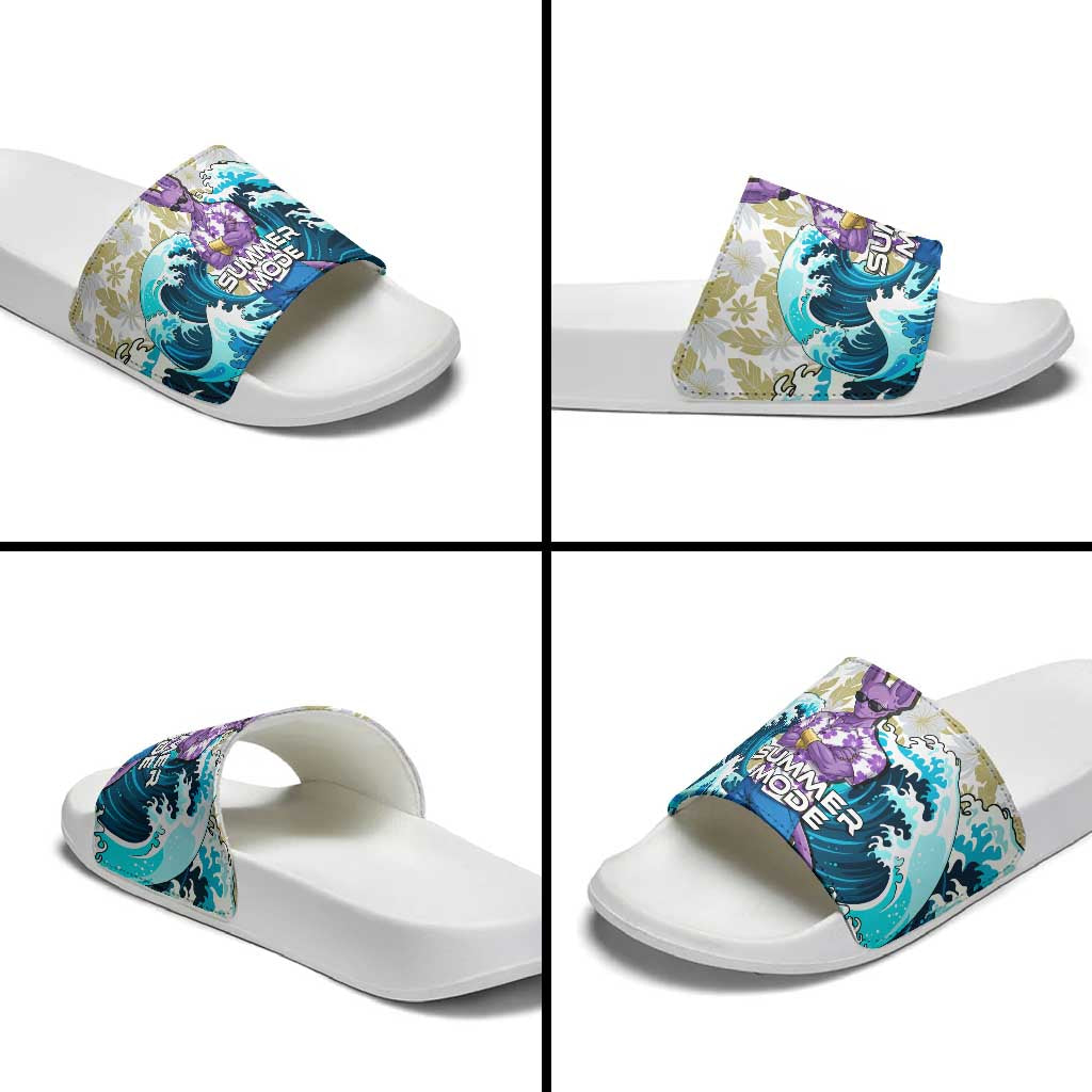 Beerus Dragon Ball Summer Theme Slide Sandals with Floral Shirt Sunglasses Shenron and Ocean Wave Background - The Mazicc