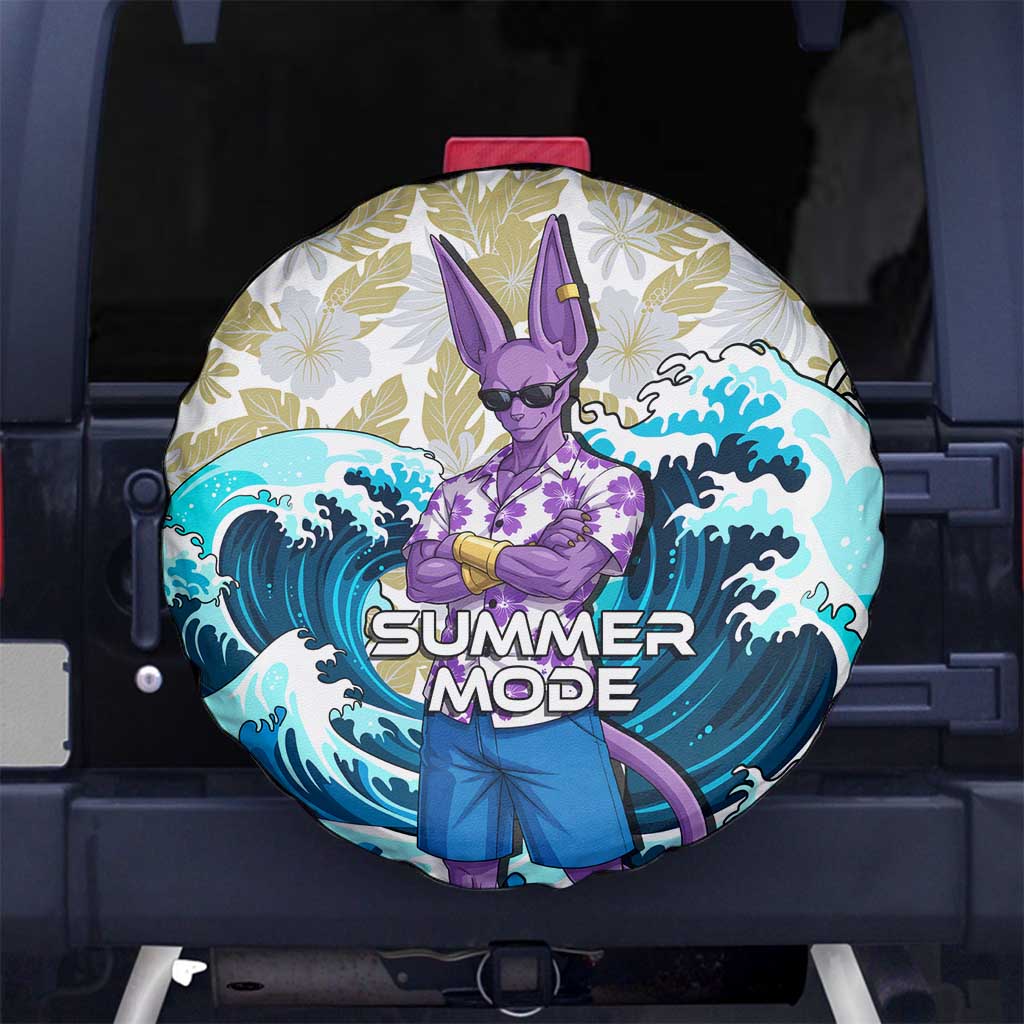 Beerus Dragon Ball Summer Theme Spare Tire Cover with Floral Shirt Sunglasses Shenron and Ocean Wave Background - The Mazicc