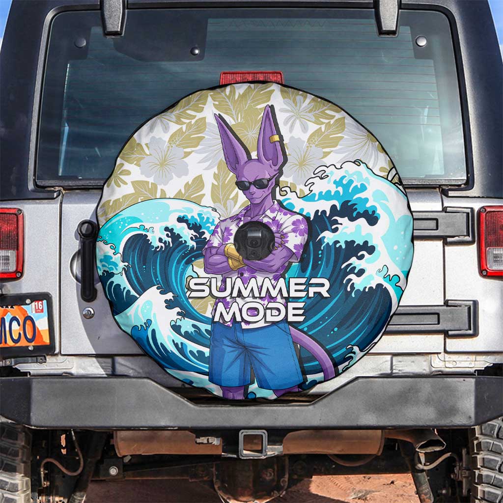 Beerus Dragon Ball Summer Theme Spare Tire Cover with Floral Shirt Sunglasses Shenron and Ocean Wave Background - The Mazicc