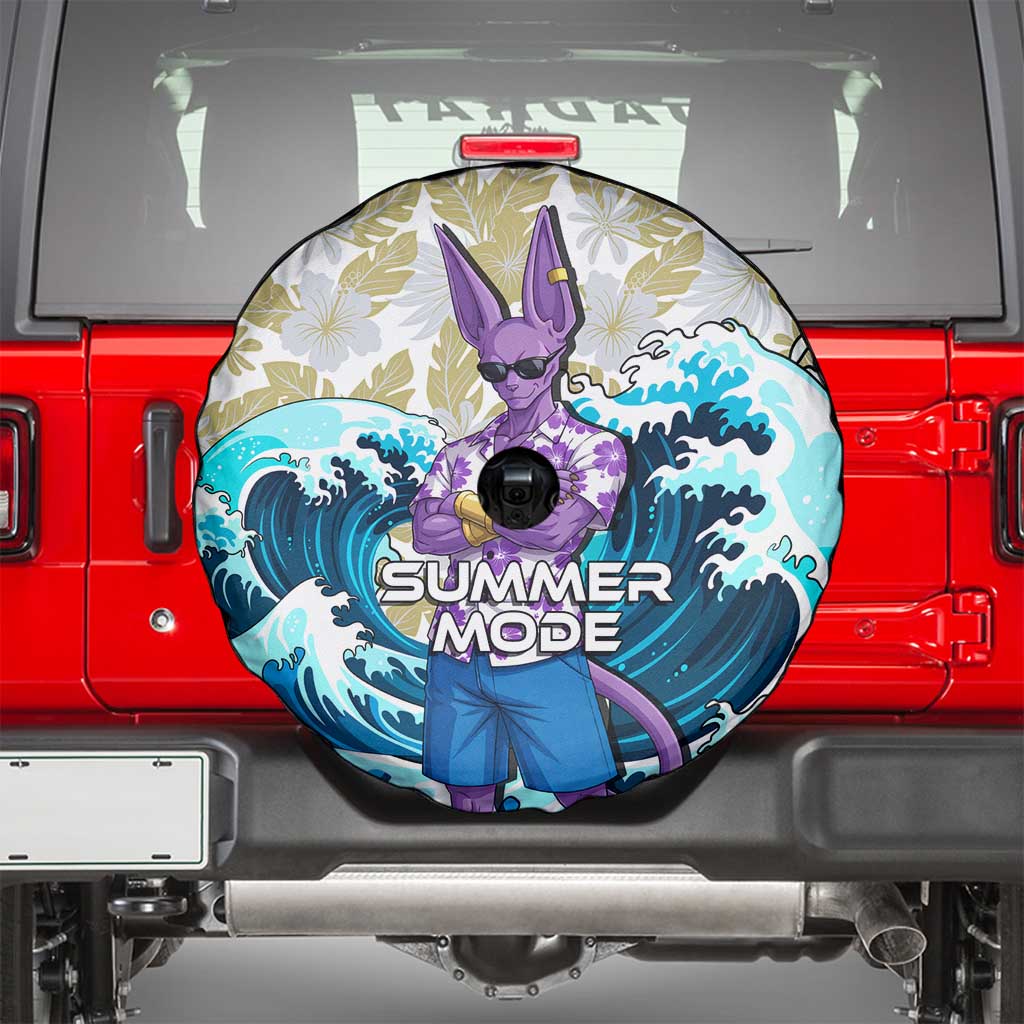 Beerus Dragon Ball Summer Theme Spare Tire Cover with Floral Shirt Sunglasses Shenron and Ocean Wave Background - The Mazicc