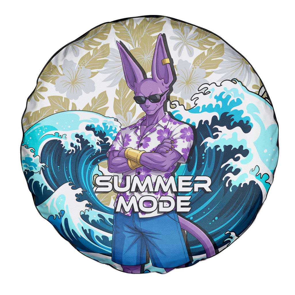 Beerus Dragon Ball Summer Theme Spare Tire Cover with Floral Shirt Sunglasses Shenron and Ocean Wave Background - The Mazicc