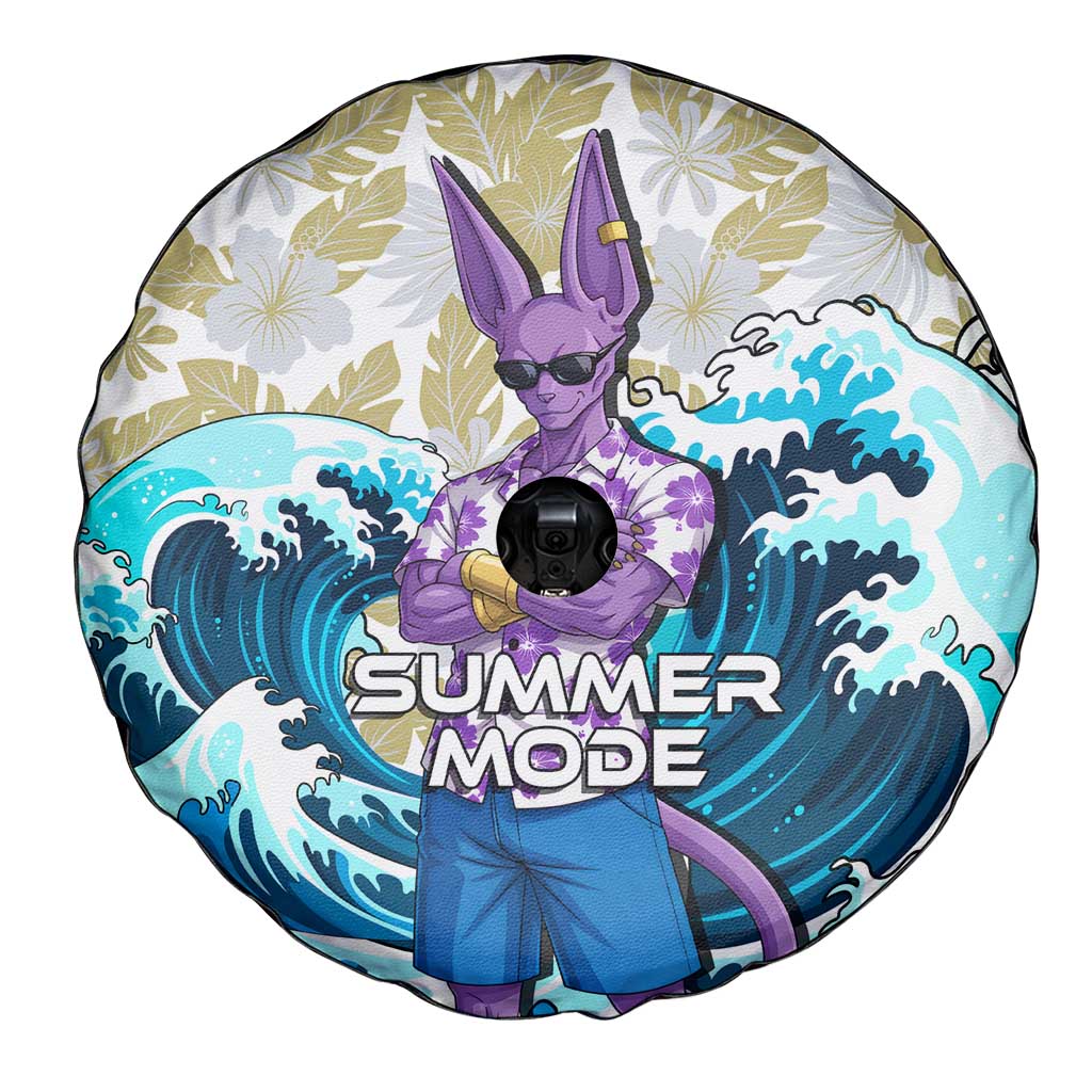 Beerus Dragon Ball Summer Theme Spare Tire Cover with Floral Shirt Sunglasses Shenron and Ocean Wave Background - The Mazicc