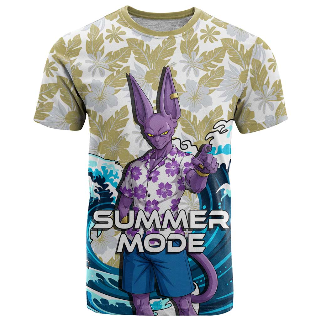 Beerus Dragon Ball Summer Theme T Shirt with Floral Shirt Sunglasses Shenron and Ocean Wave Background - The Mazicc