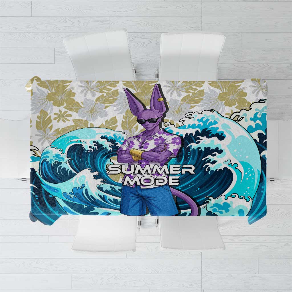 Beerus Dragon Ball Summer Theme Tablecloth with Floral Shirt Sunglasses Shenron and Ocean Wave Background - The Mazicc