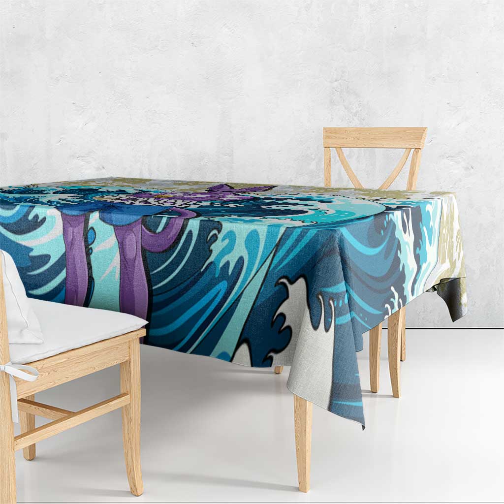Beerus Dragon Ball Summer Theme Tablecloth with Floral Shirt Sunglasses Shenron and Ocean Wave Background - The Mazicc
