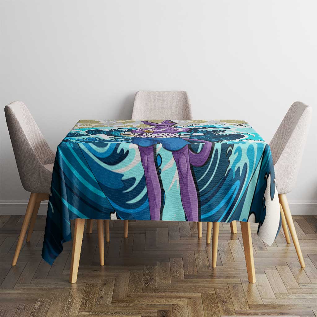 Beerus Dragon Ball Summer Theme Tablecloth with Floral Shirt Sunglasses Shenron and Ocean Wave Background - The Mazicc