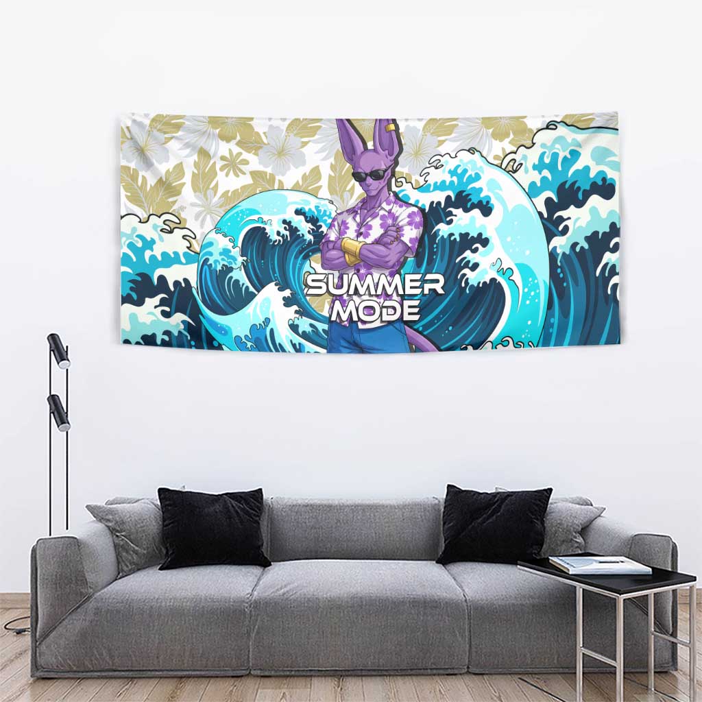 Beerus Dragon Ball Summer Theme Tapestry with Floral Shirt Sunglasses Shenron and Ocean Wave Background - The Mazicc