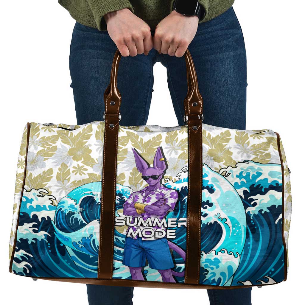 Beerus Dragon Ball Summer Theme Travel Bag with Floral Shirt Sunglasses Shenron and Ocean Wave Background - The Mazicc