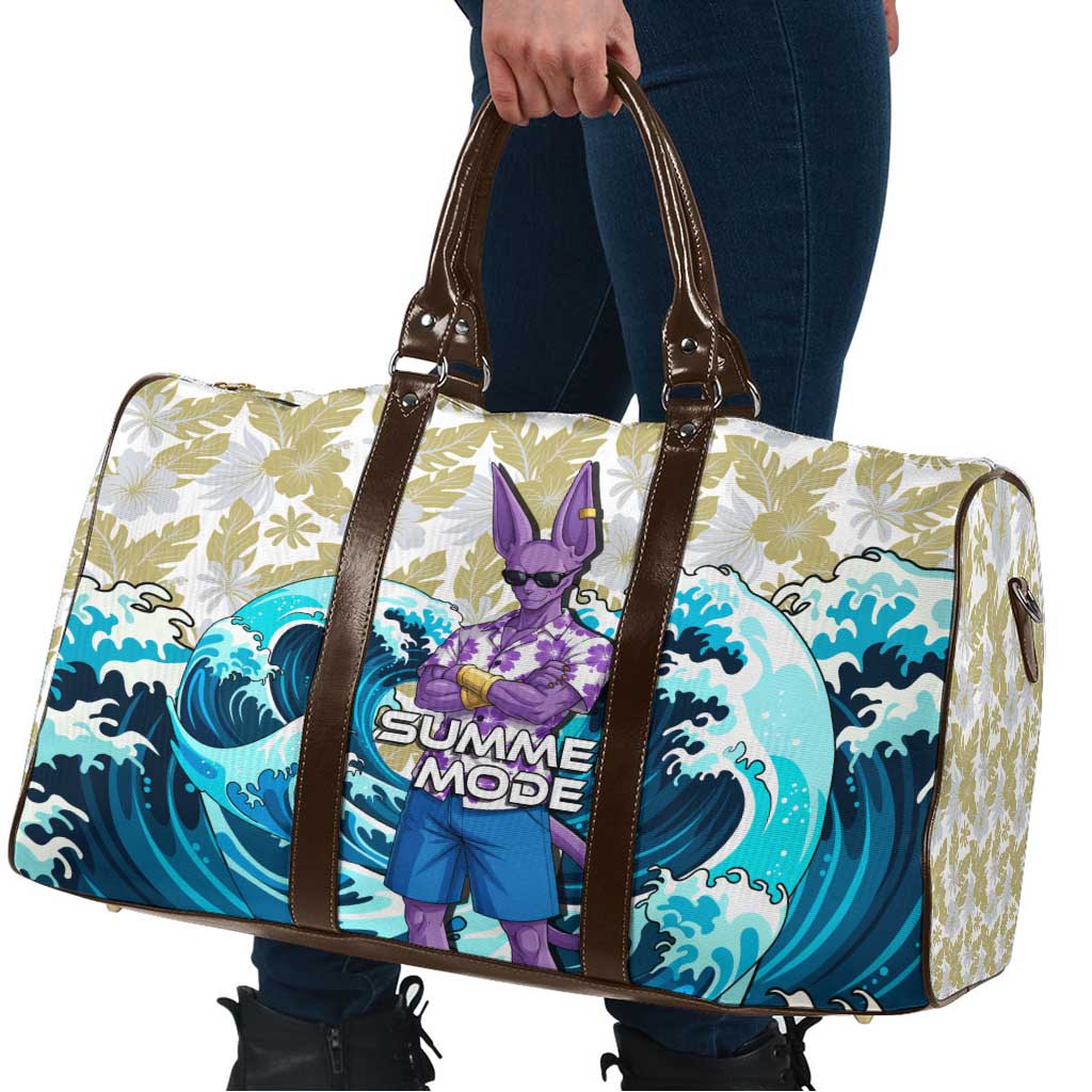Beerus Dragon Ball Summer Theme Travel Bag with Floral Shirt Sunglasses Shenron and Ocean Wave Background - The Mazicc