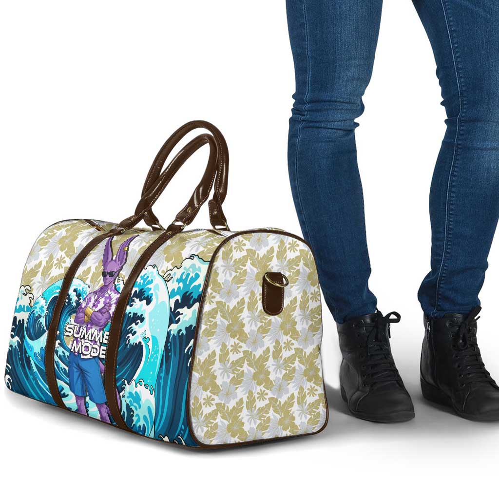 Beerus Dragon Ball Summer Theme Travel Bag with Floral Shirt Sunglasses Shenron and Ocean Wave Background - The Mazicc