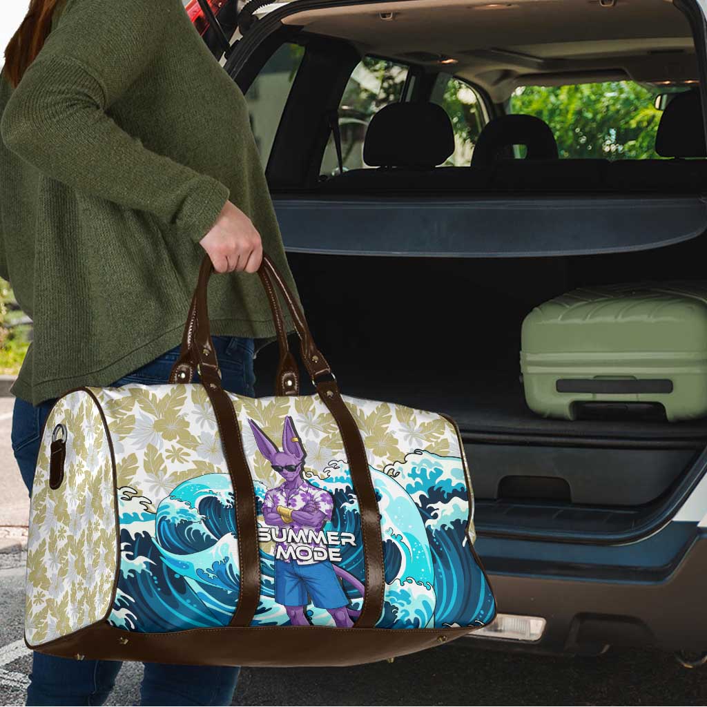 Beerus Dragon Ball Summer Theme Travel Bag with Floral Shirt Sunglasses Shenron and Ocean Wave Background - The Mazicc