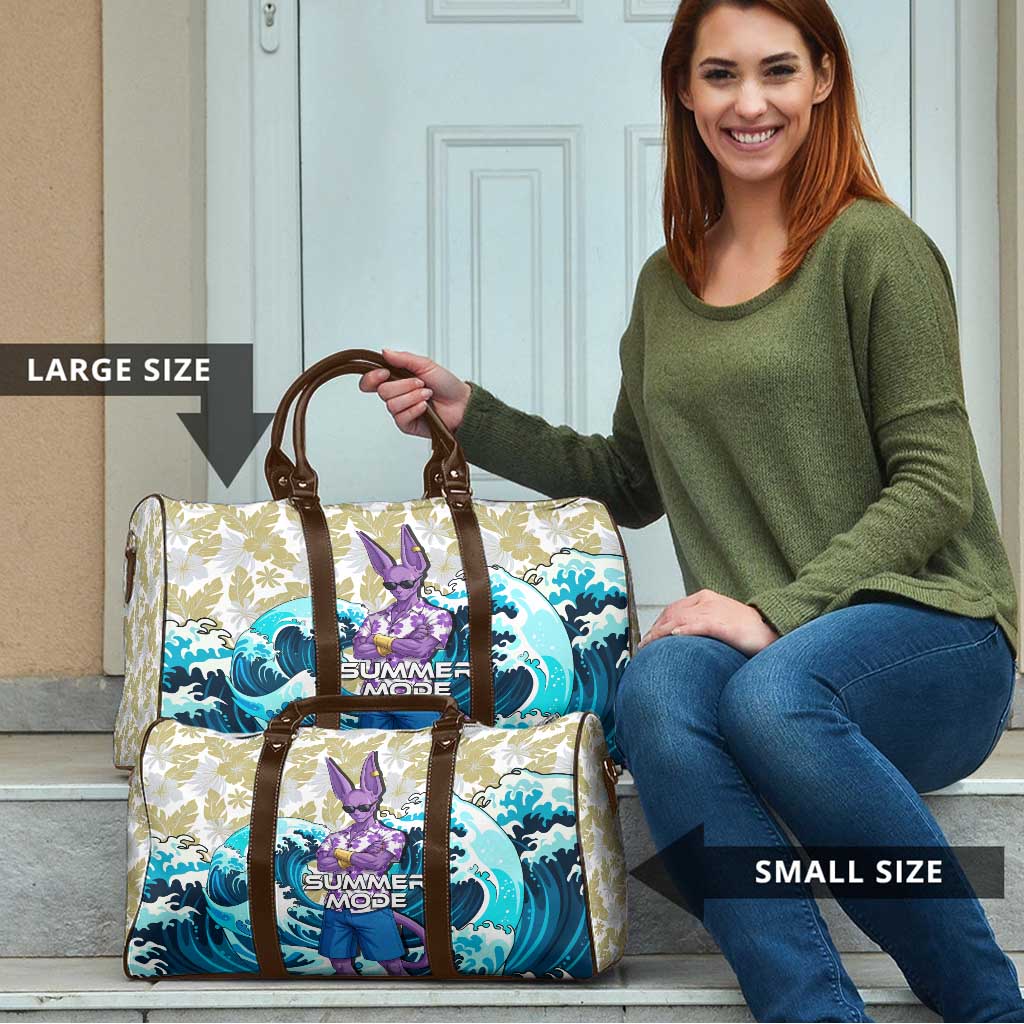 Beerus Dragon Ball Summer Theme Travel Bag with Floral Shirt Sunglasses Shenron and Ocean Wave Background - The Mazicc