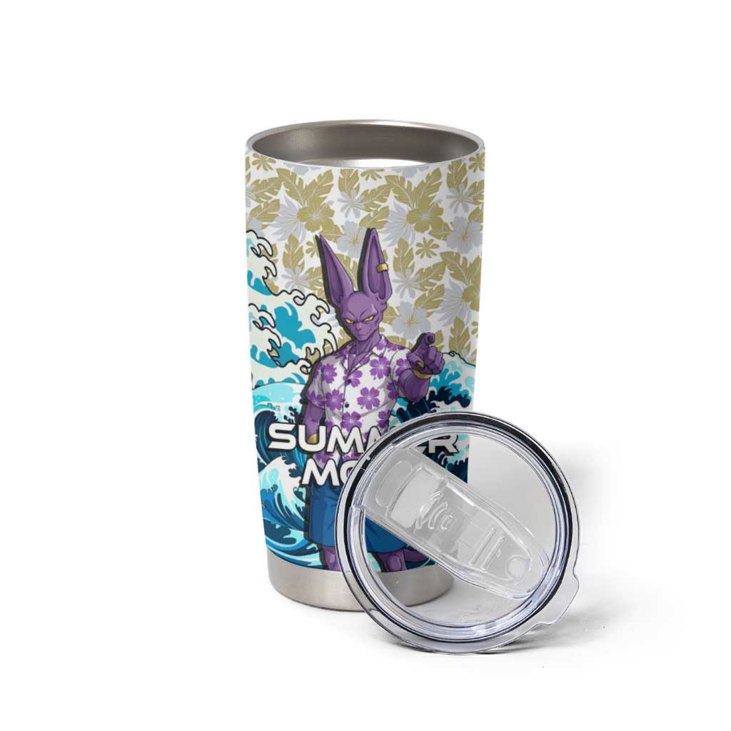 Beerus Dragon Ball Summer Theme Tumbler Cup with Floral Shirt Sunglasses Shenron and Ocean Wave Background - The Mazicc
